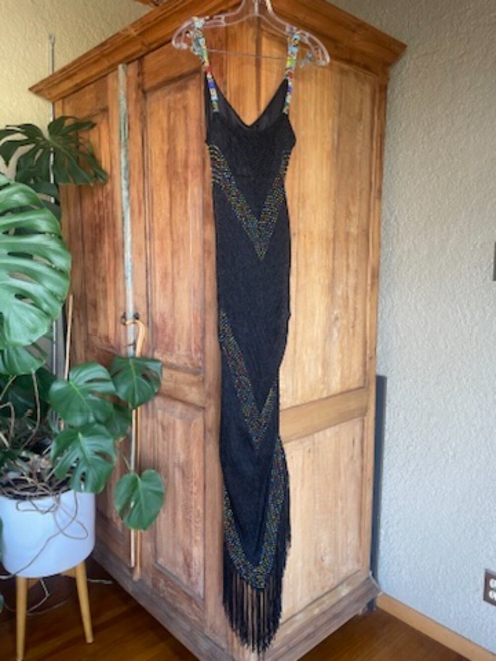 Vintage Knit Mesh Maxi Dress with Beading and Fringe   I   Size  M - Picture 2 of 13
